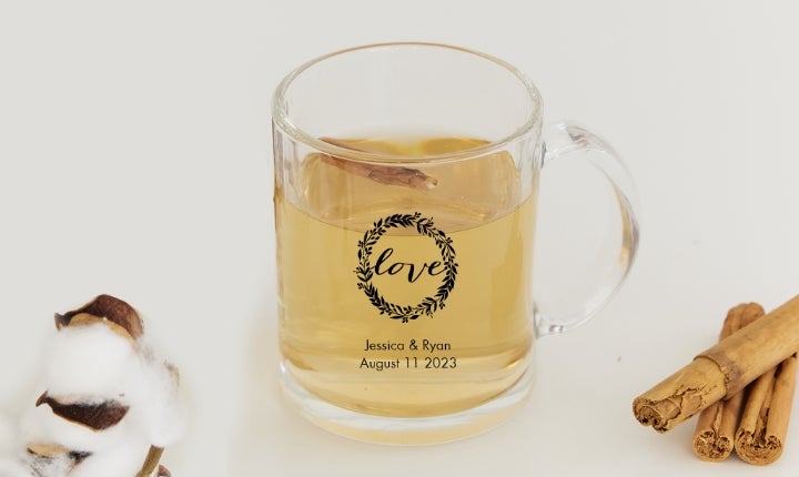 Personalized 10 oz. Clear Glass Coffee Mug Favor